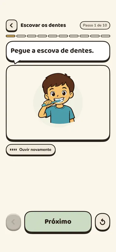 Uma criança seguindo um único passo com imagem e orientação