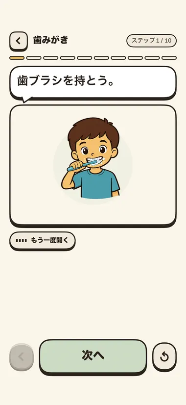 絵と指示のある一つのステップを進める子ども