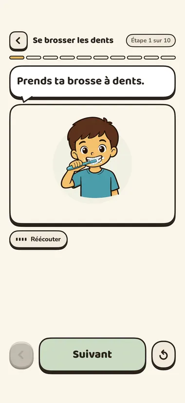 Un enfant qui suit une étape avec une image et une consigne