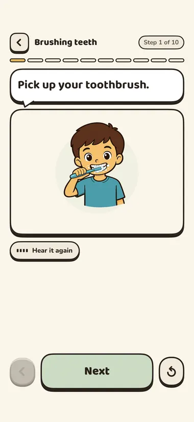 A child following a single step with a picture and prompt