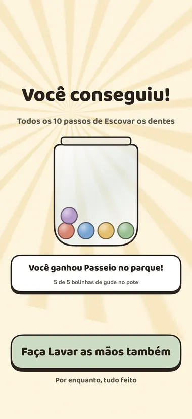 Um pote de recompensas cheio até a meta com uma pequena comemoração