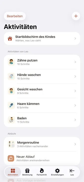 Aktivitäten öffnen und eine neue hinzufügen