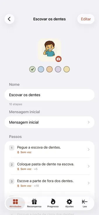 Ajuste as etapas para a criança