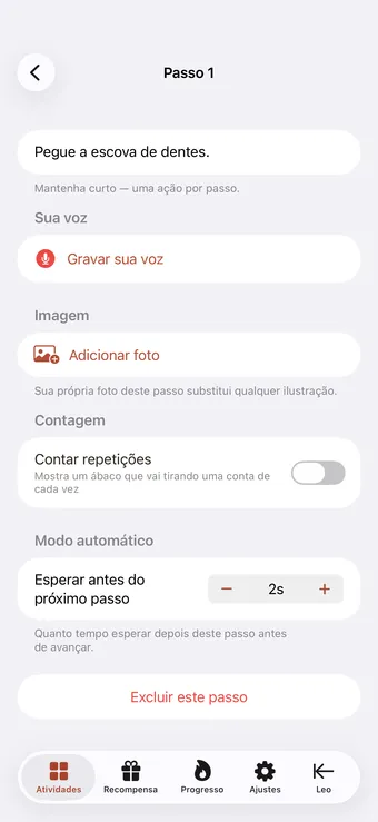 Abra os detalhes da etapa