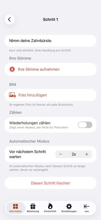 Die Detailansicht des Schritts öffnen