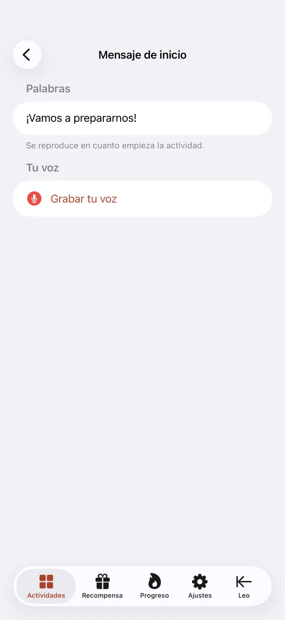 Grabar una indicación hablada adaptada para un paso de una actividad