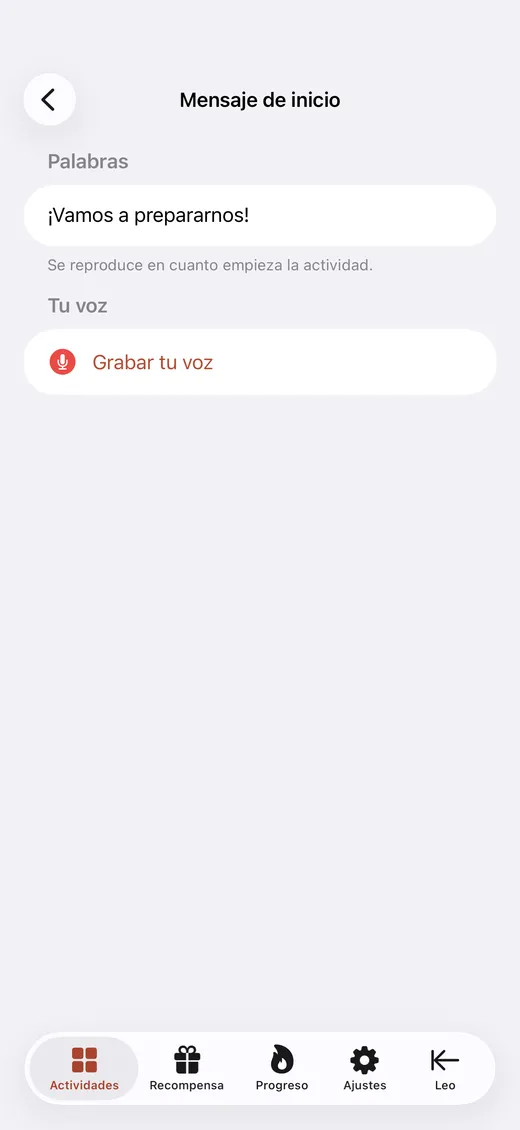 La pantalla para grabar un paso con tu propia voz