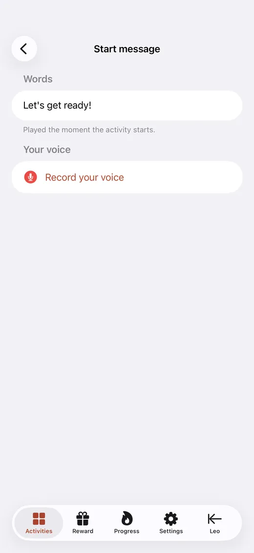 The parent screen for recording a routine step in your own voice
