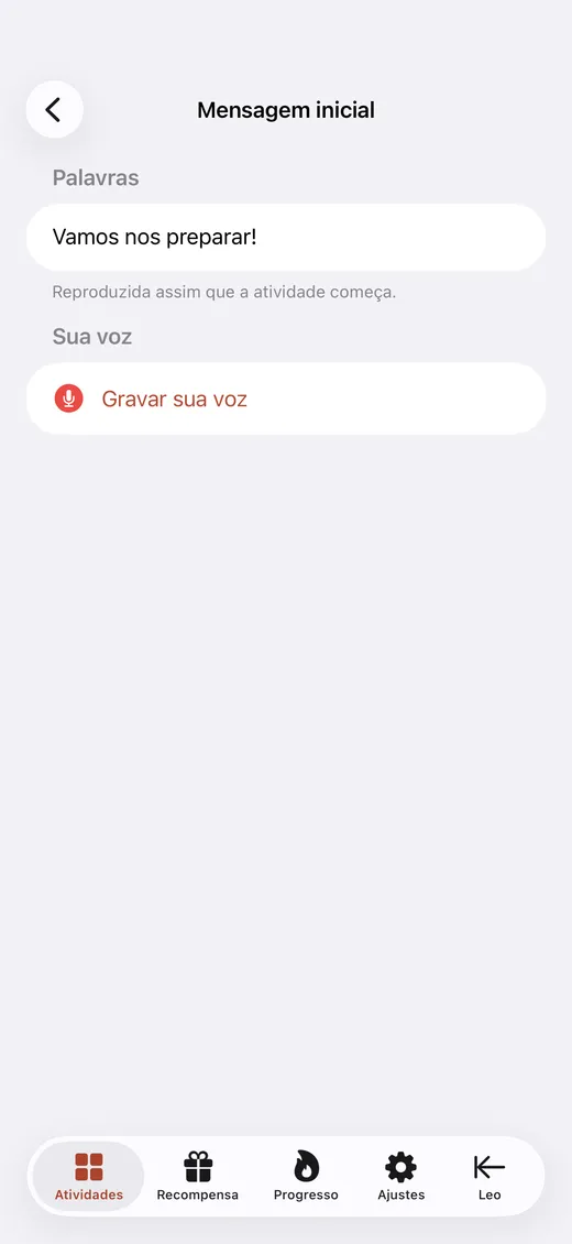 A tela do responsável para gravar um passo com a própria voz