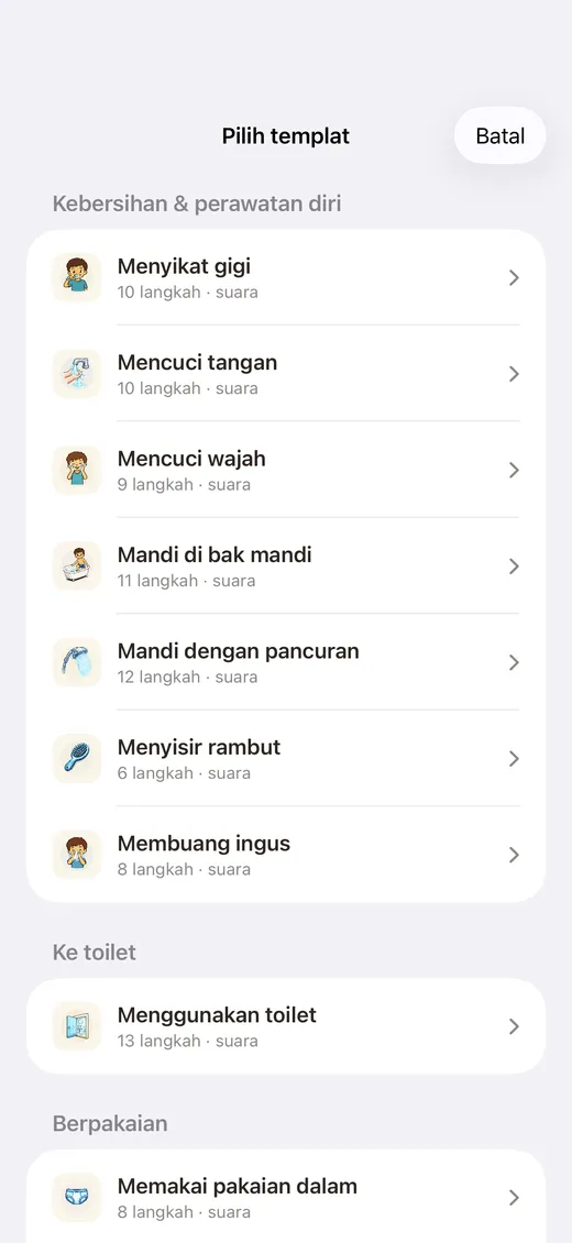 Memilih dari templat aktivitas siap pakai