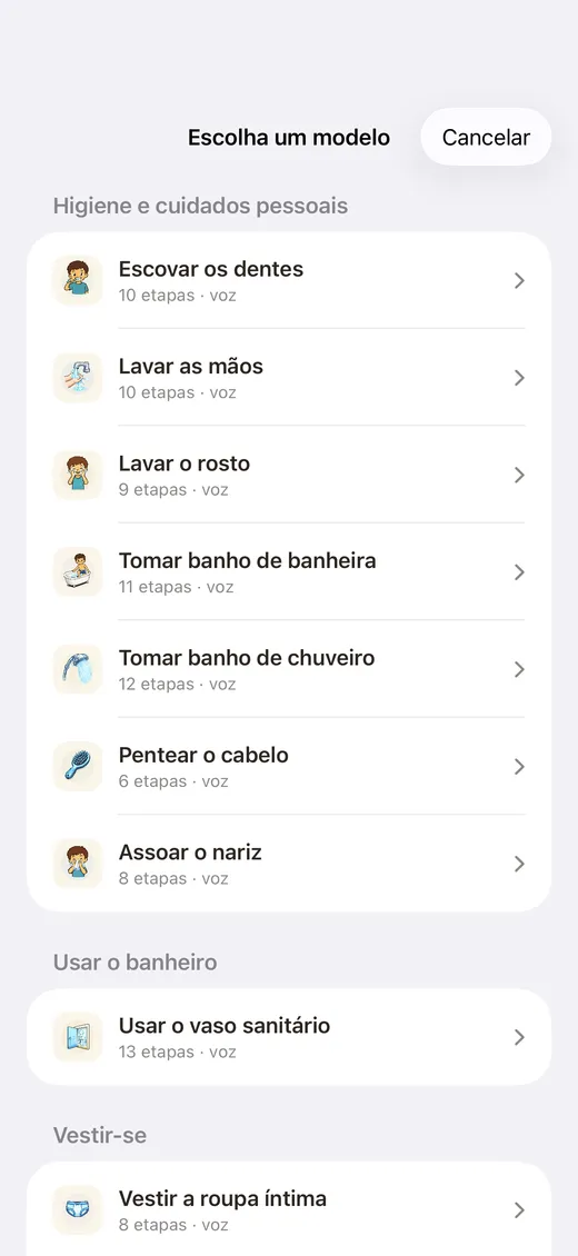 Escolhendo entre modelos de atividades prontos