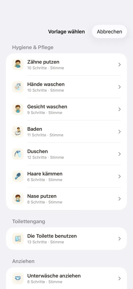 Auswahl aus Tandlis fertigen, durch Aufgabenanalyse gegliederten Aktivitäten