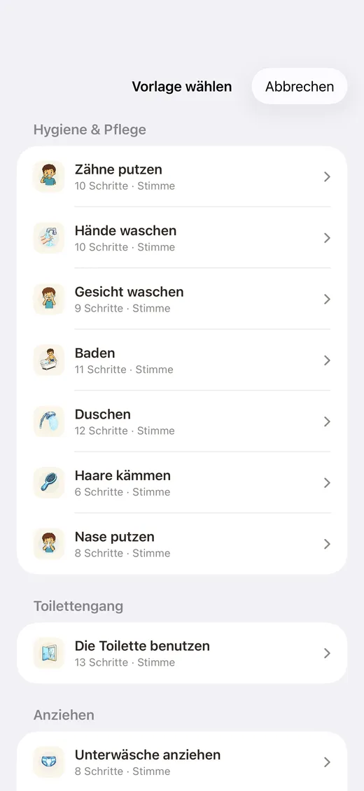 Auswahl aus fertigen Aktivitätsvorlagen