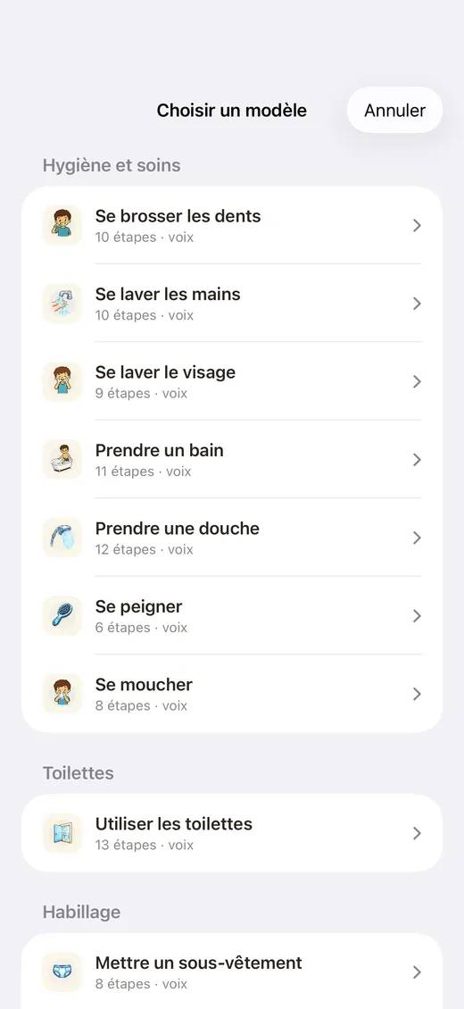 Choix parmi des modèles d’activités prêts à l’emploi