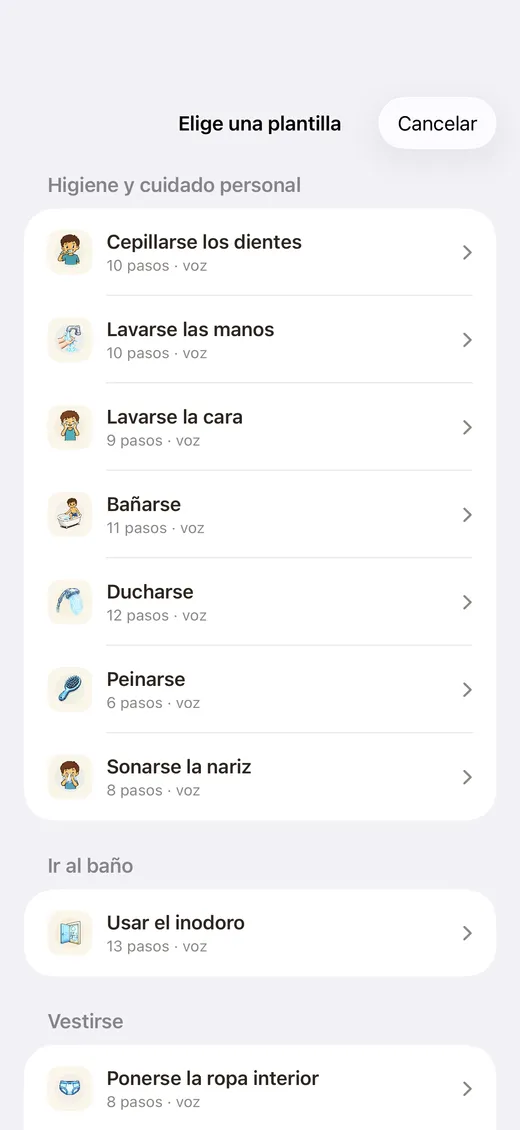 Elegir entre plantillas de actividades listas para usar
