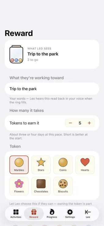 Choose a token and a goal