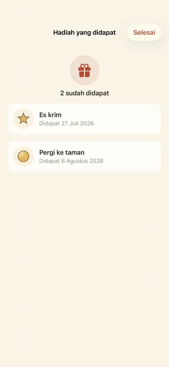 Tinjau hadiah yang sudah didapat
