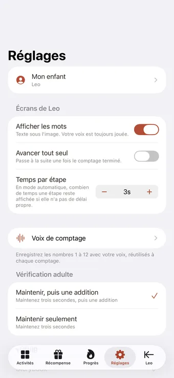 Configurez chaque enfant séparément